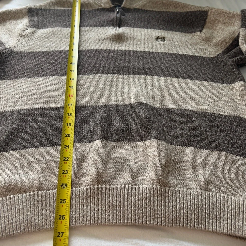 Chaps Mens XXL Brown Tan Striped 1/4 Zip Cotton Knit Mock Neck Sweater Pullover